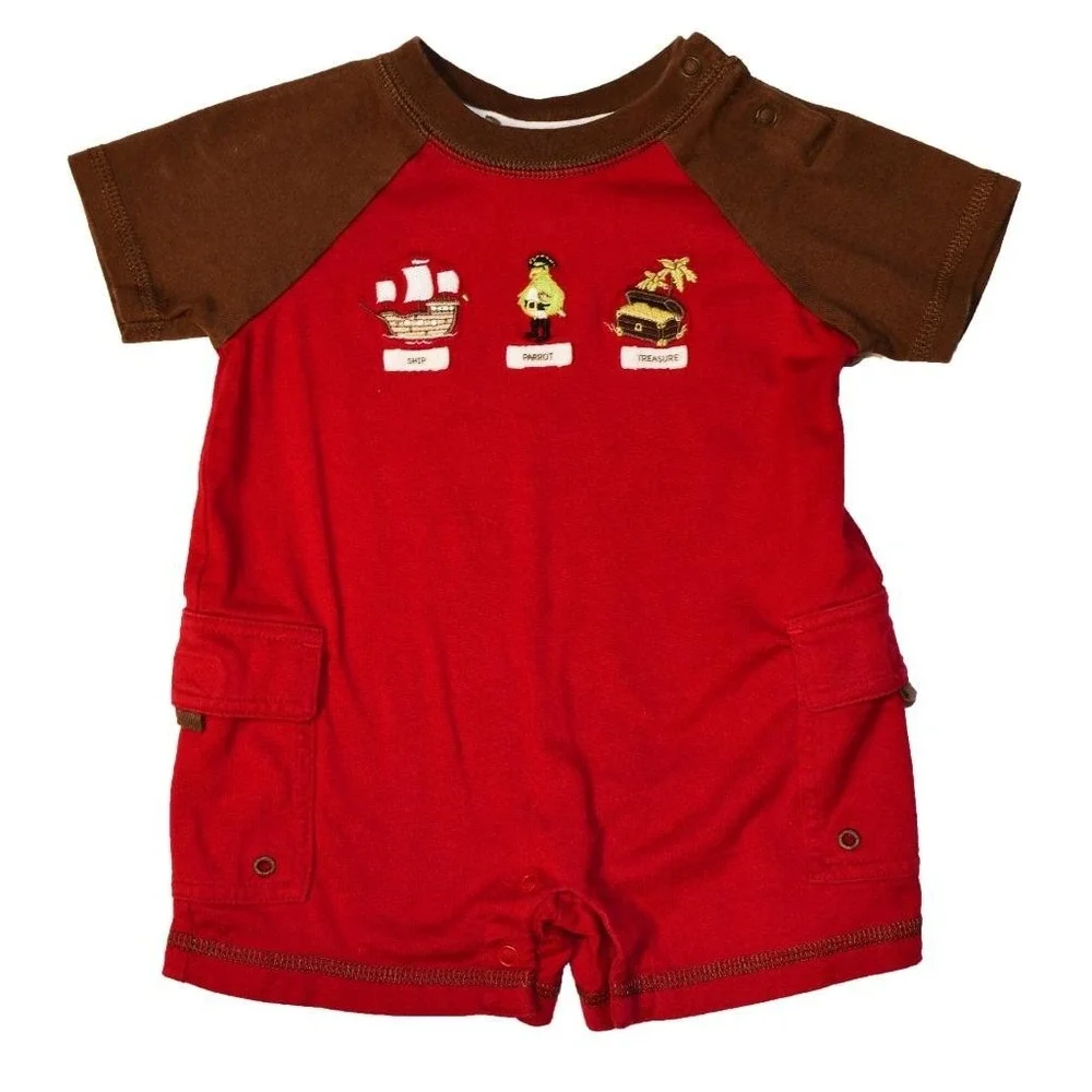 EUC Janie and Jack Baby Boys 0 3 Months Red Pirate Short Sleeve Body Suit